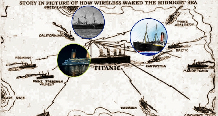 Grafic cu navele care au recepţionat semnalul de pericol de la TITANIC în noaptea sinistrului