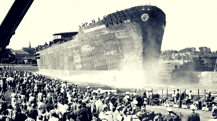 01.07.1959 - Lansarea tancului petrolier Olympic Champion - Credit Image @ Keystone Press Agency USA