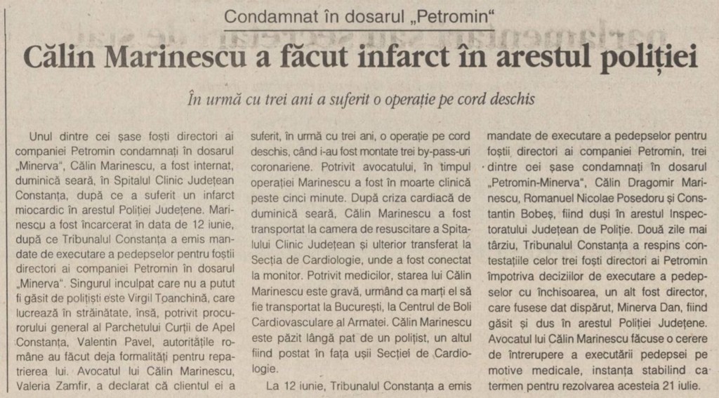 Călin Marinescu a făcut infarct - Cotidianul